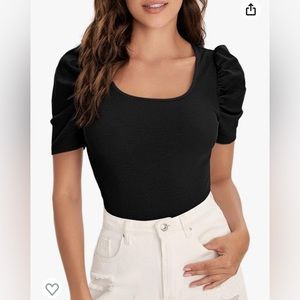 Women’s Size Large Puff Sleeve Ribbed Blouse NWOT